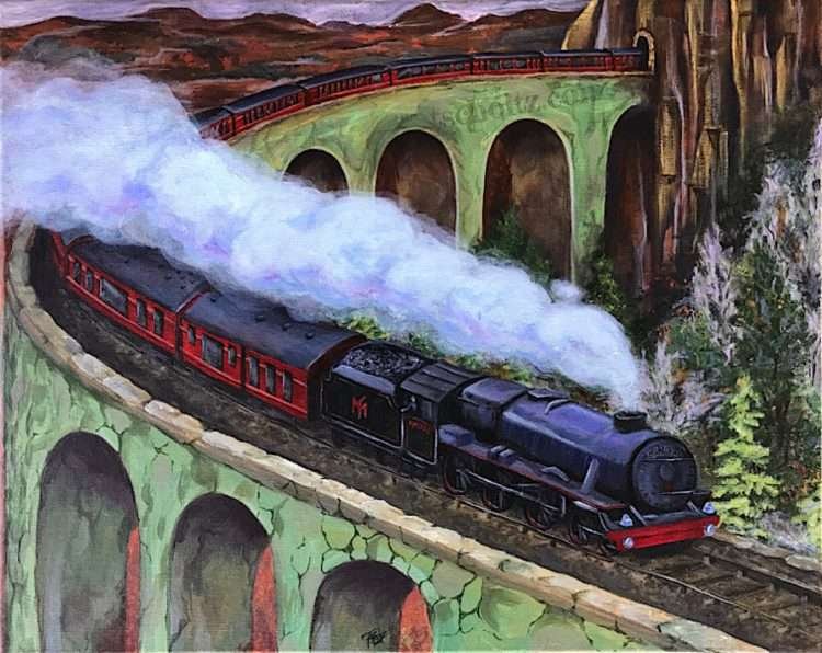 Franks-Train-acrylic-painting-by-Tes-Scholtz